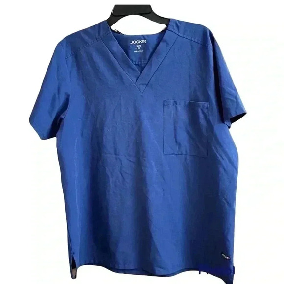 Jockey Men's V-Neck Scrub Top Blue Size M Short Sleeve with Chest Pocket - Picture 1 of 3